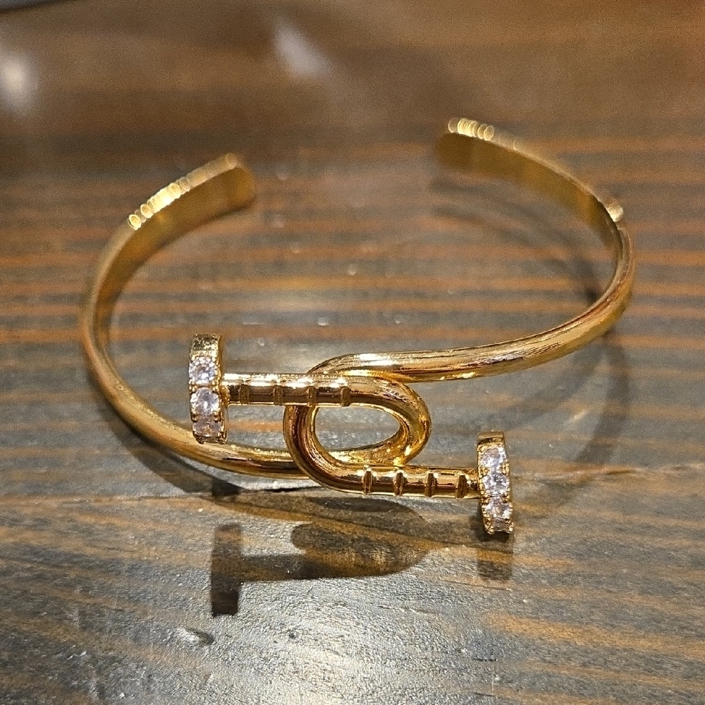 Gold Cuff Bracelet with Crystal Detailing